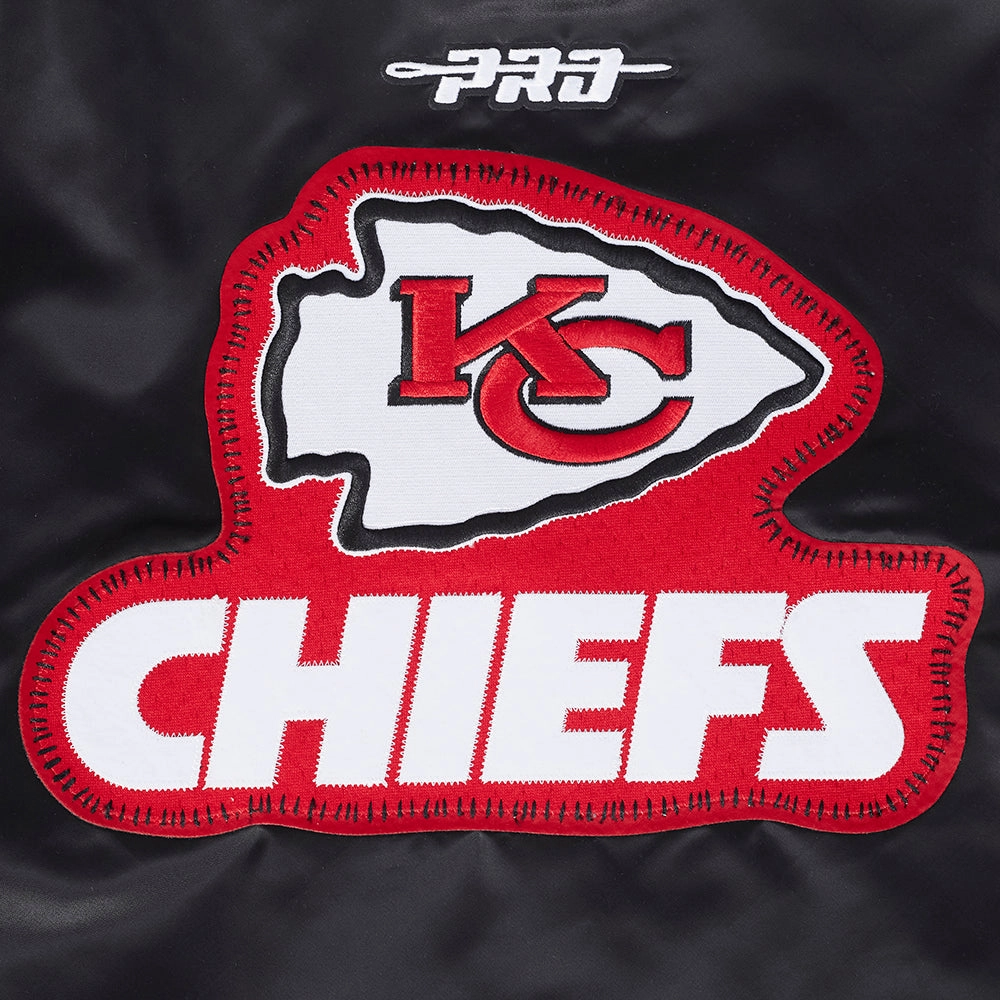 NFL KANSAS CITY CHIEFS DIY PICK STITCH MEN'S RIB SATIN JACKET (BLACK)