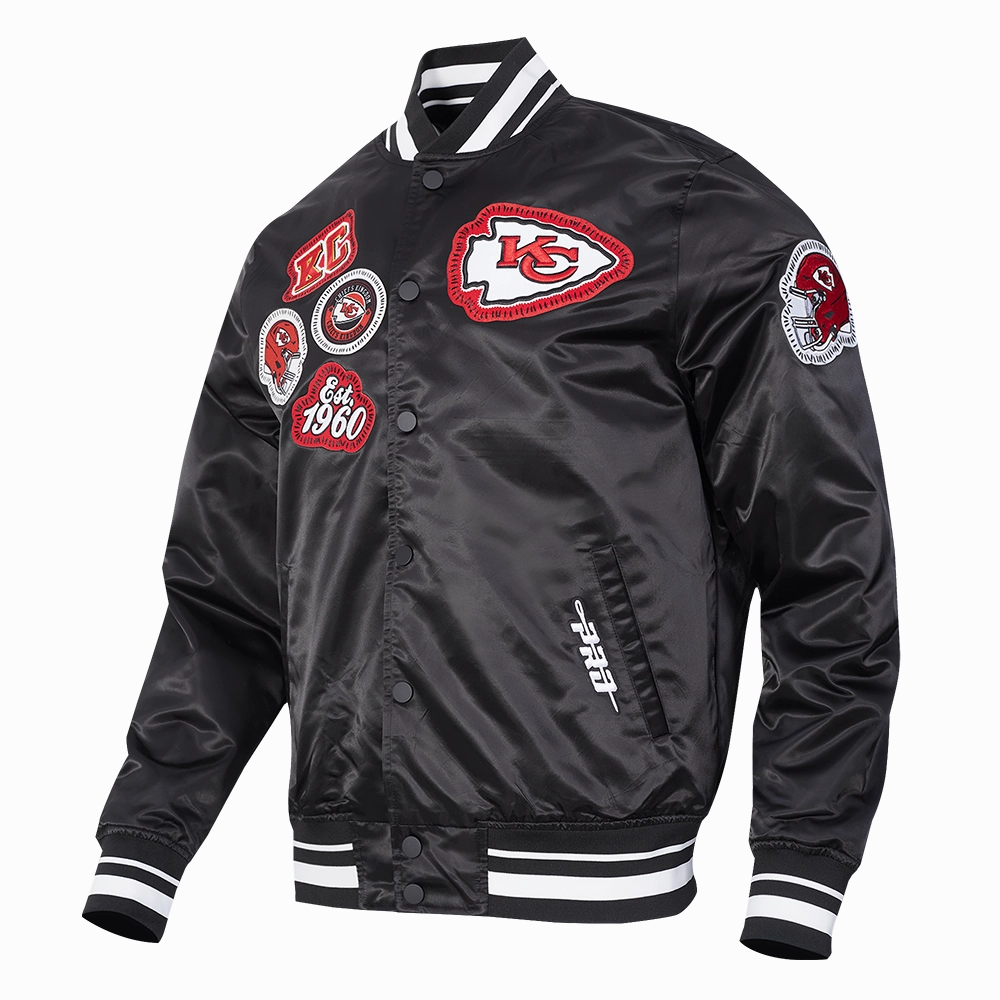NFL KANSAS CITY CHIEFS DIY PICK STITCH MEN'S RIB SATIN JACKET (BLACK)