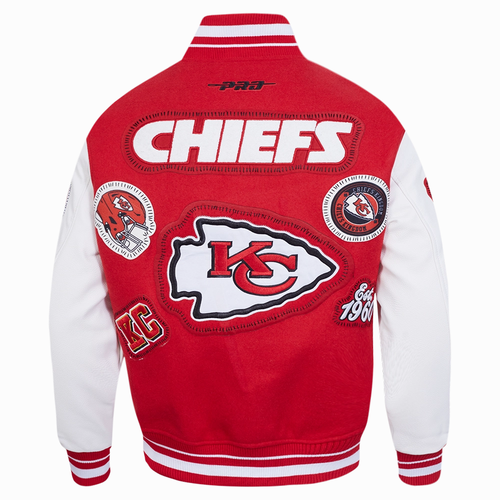 NFL KANSAS CITY CHIEFS DIY PICK STITCH MEN'S RIB WOOL VARSITY JACKET (RED/WHITE)
