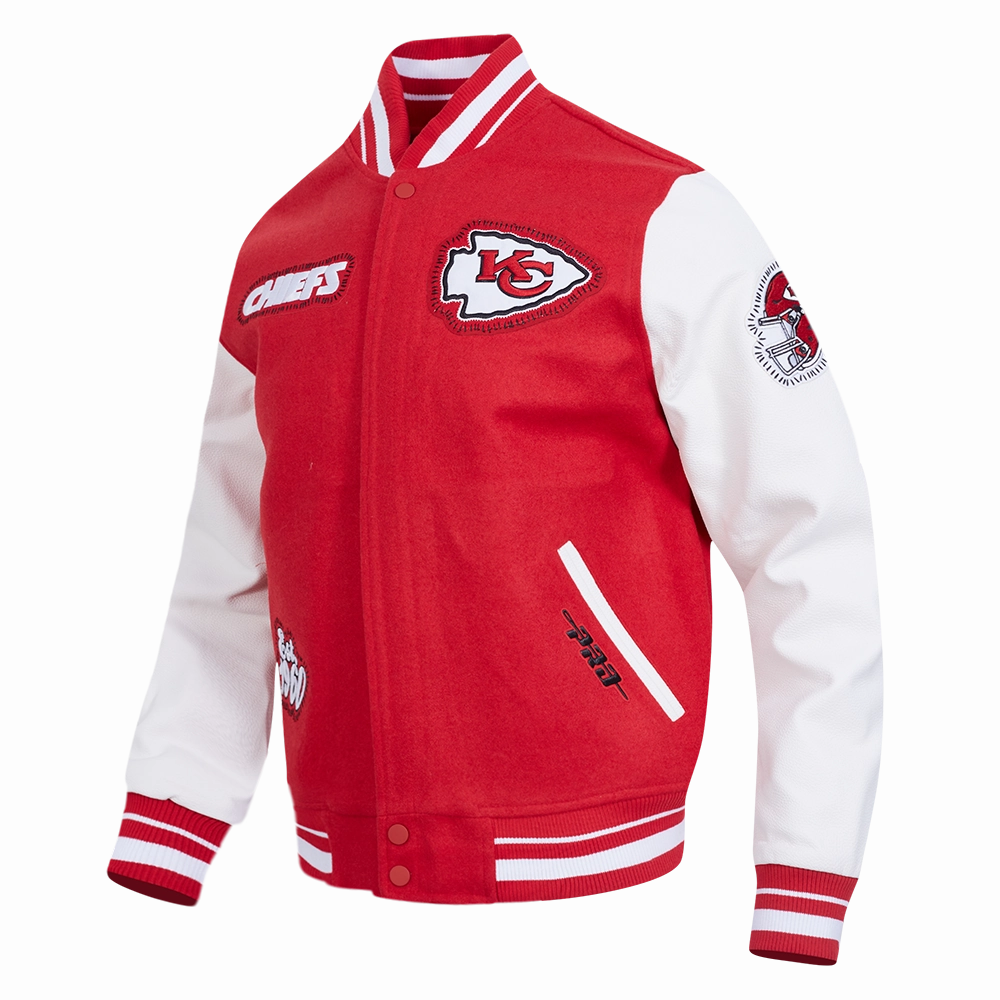 NFL KANSAS CITY CHIEFS DIY PICK STITCH MEN'S RIB WOOL VARSITY JACKET (RED/WHITE)