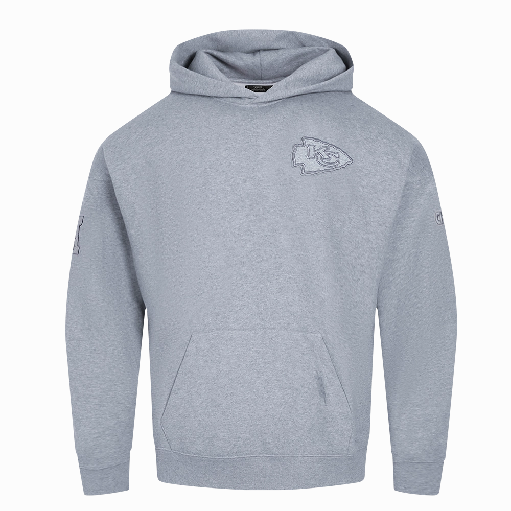 NFL KANSAS CITY CHIEFS NEUTRAL MEN'S DROP SHOULDER PULLOVER HOODIE (DARK HEATHER GRAY)