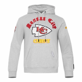 NFL KANSAS CITY CHIEFS OLD ENGLISH MEN'S PULLOVER HOODIE (HEATHER GREY)