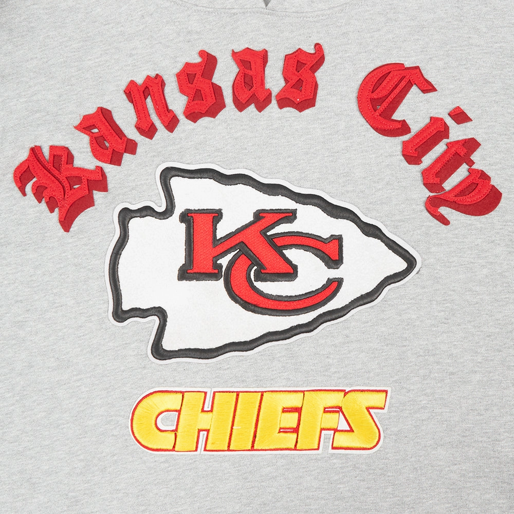 NFL KANSAS CITY CHIEFS OLD ENGLISH MEN'S PULLOVER HOODIE (HEATHER GREY)