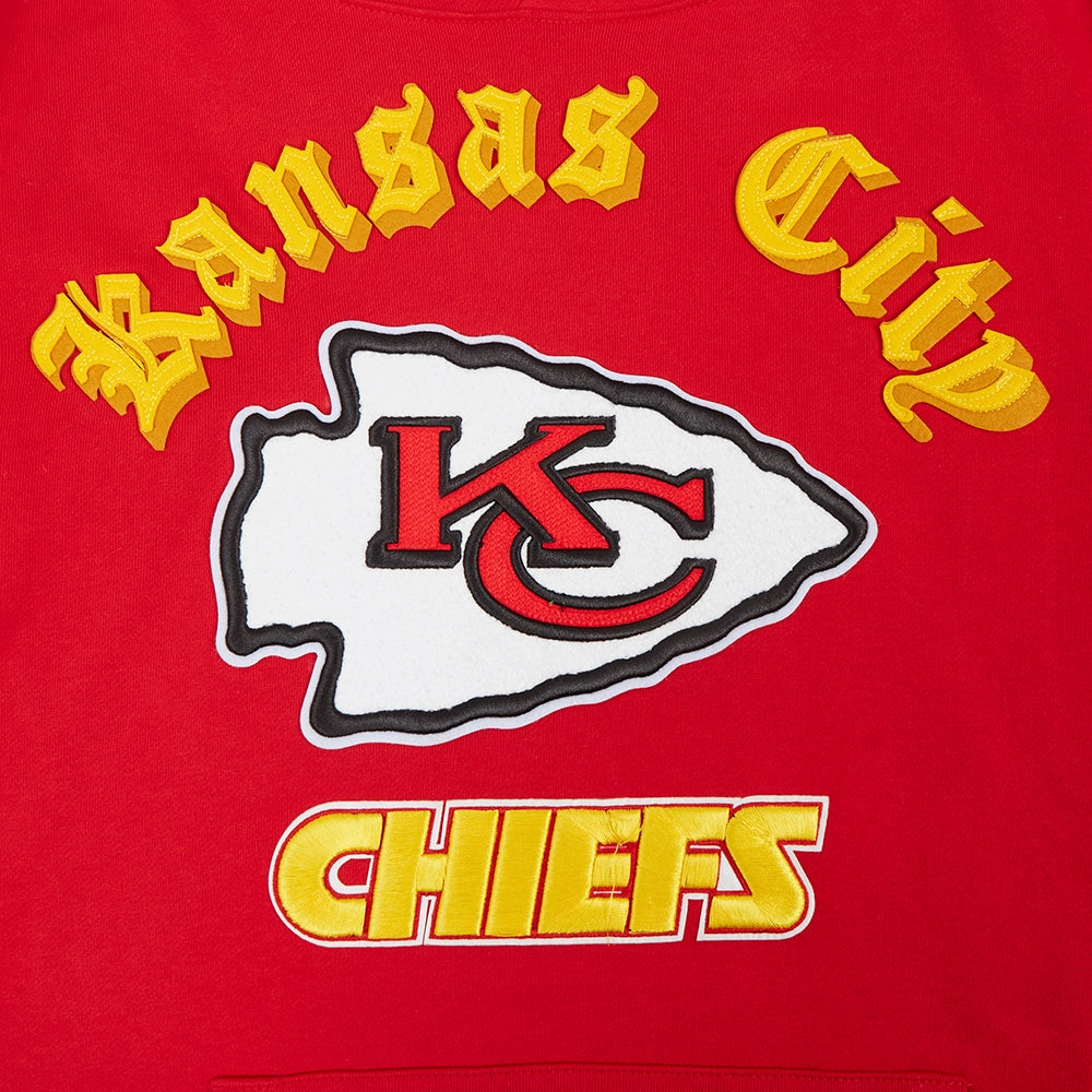 NFL KANSAS CITY CHIEFS OLD ENGLISH MEN'S PULLOVER HOODIE (RED)
