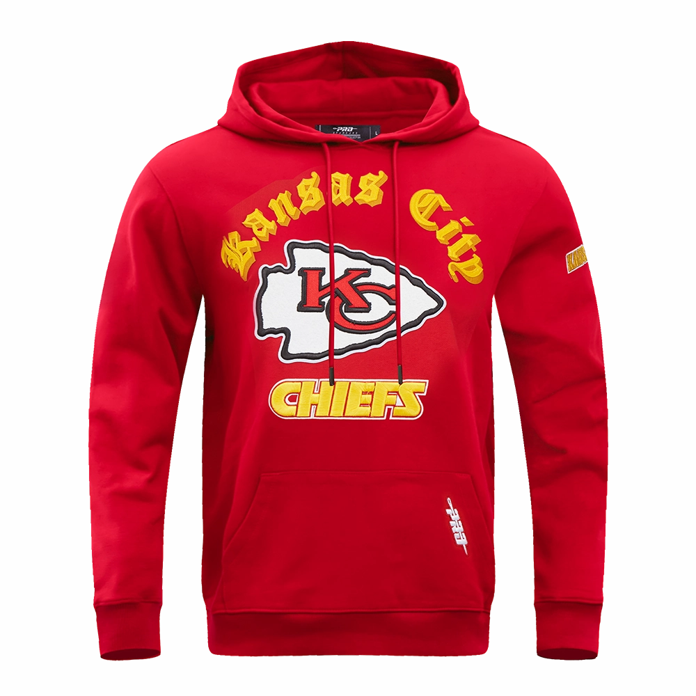 NFL KANSAS CITY CHIEFS OLD ENGLISH MEN'S PULLOVER HOODIE (RED)