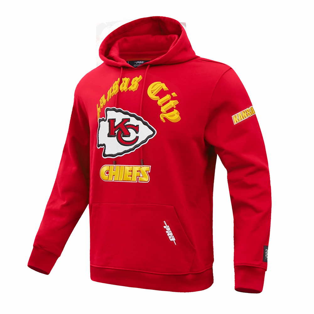 NFL KANSAS CITY CHIEFS OLD ENGLISH MEN'S PULLOVER HOODIE (RED)