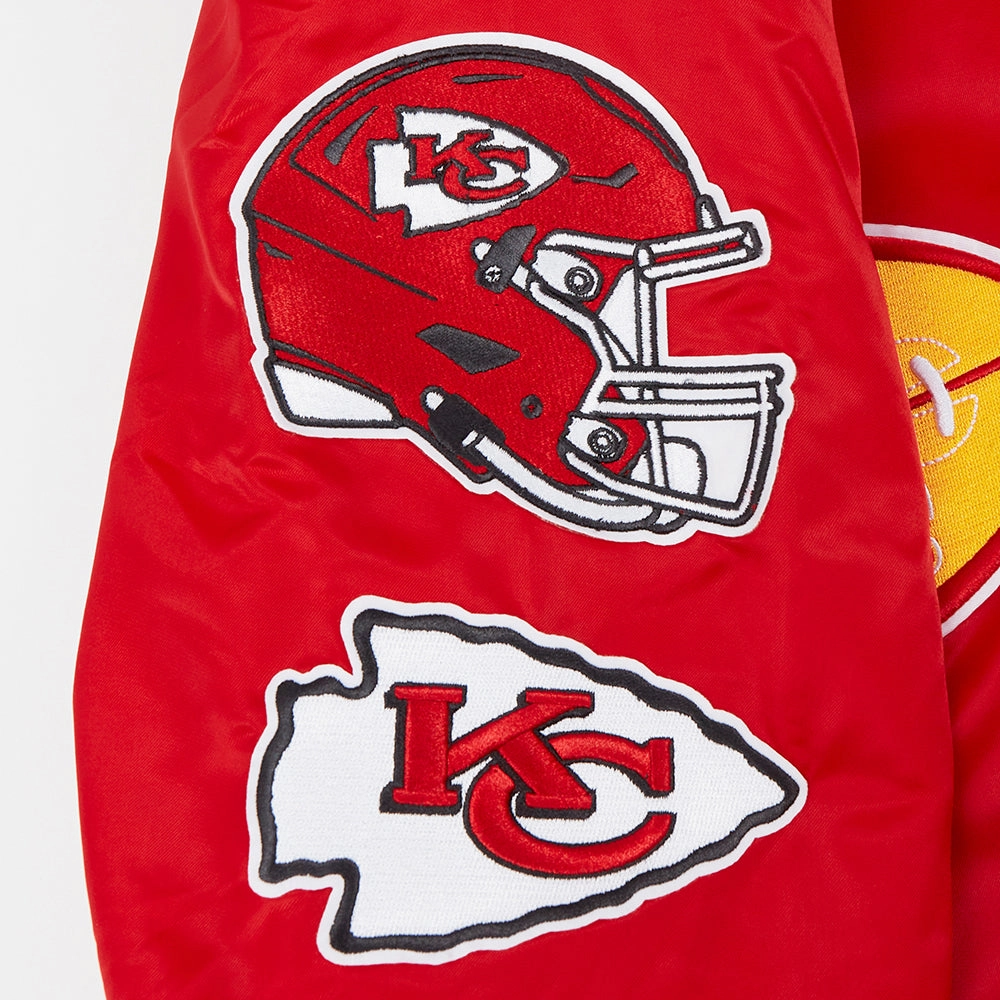 NFL KANSAS CITY CHIEFS OLD ENGLISH MEN'S RIB SATIN JACKET (RED)