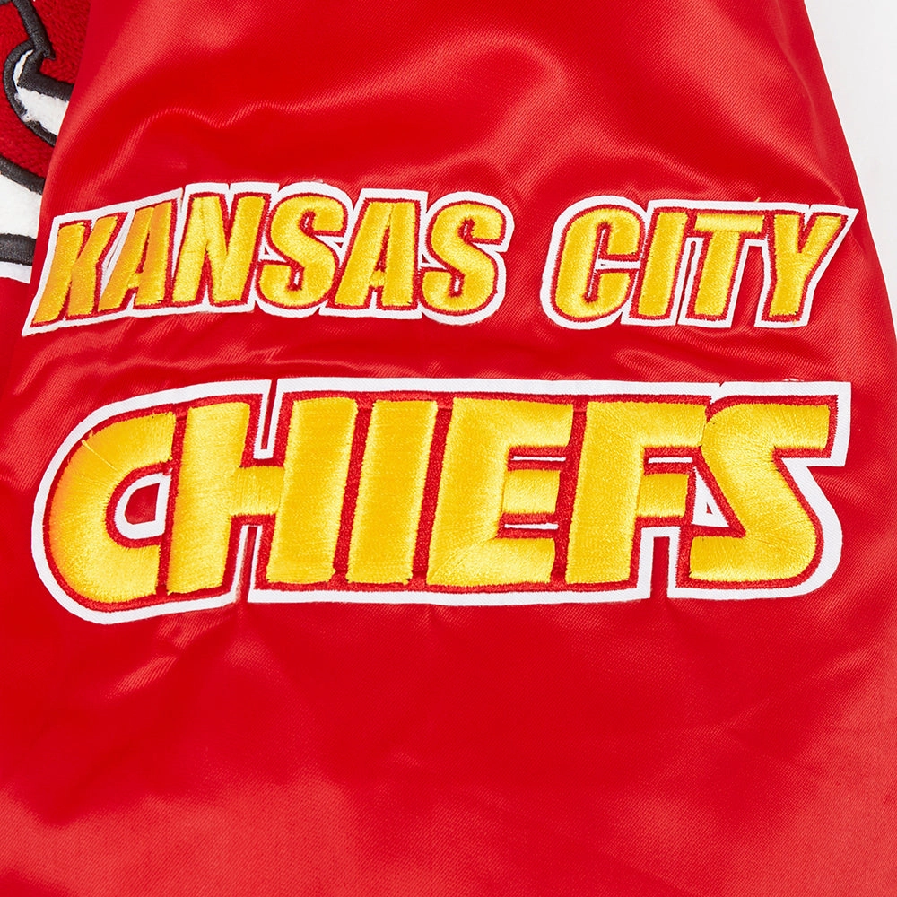NFL KANSAS CITY CHIEFS OLD ENGLISH MEN'S RIB SATIN JACKET (RED)
