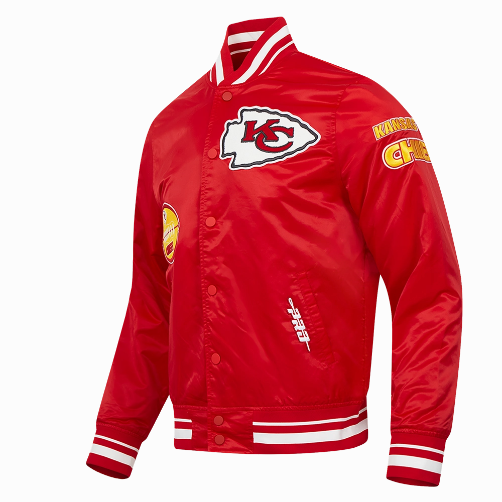 NFL KANSAS CITY CHIEFS OLD ENGLISH MEN'S RIB SATIN JACKET (RED)
