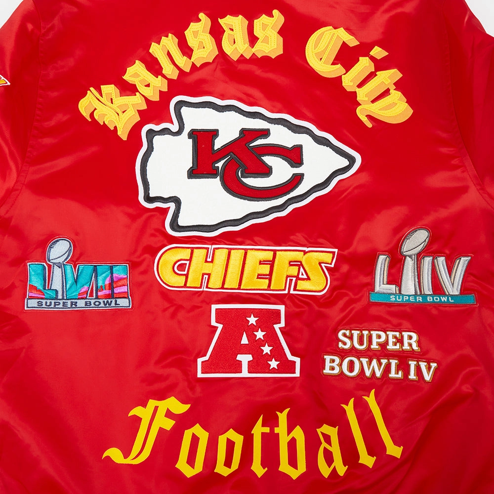 NFL KANSAS CITY CHIEFS OLD ENGLISH MEN'S RIB SATIN JACKET (RED)
