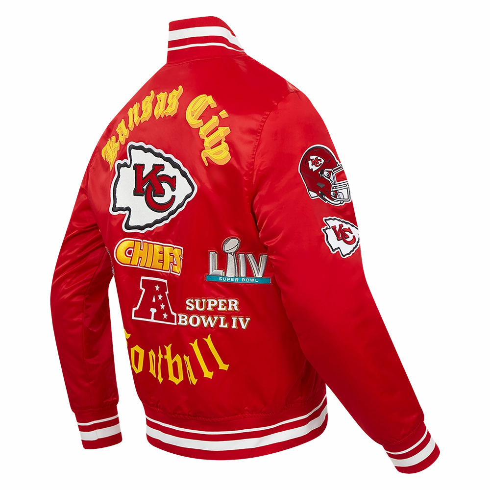 NFL KANSAS CITY CHIEFS OLD ENGLISH MEN'S RIB SATIN JACKET (RED)