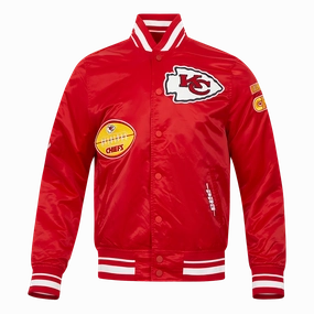 NFL KANSAS CITY CHIEFS OLD ENGLISH MEN'S RIB SATIN JACKET (RED)