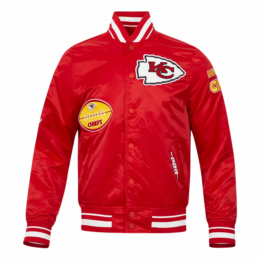 NFL KANSAS CITY CHIEFS OLD ENGLISH MEN'S RIB SATIN JACKET (RED)