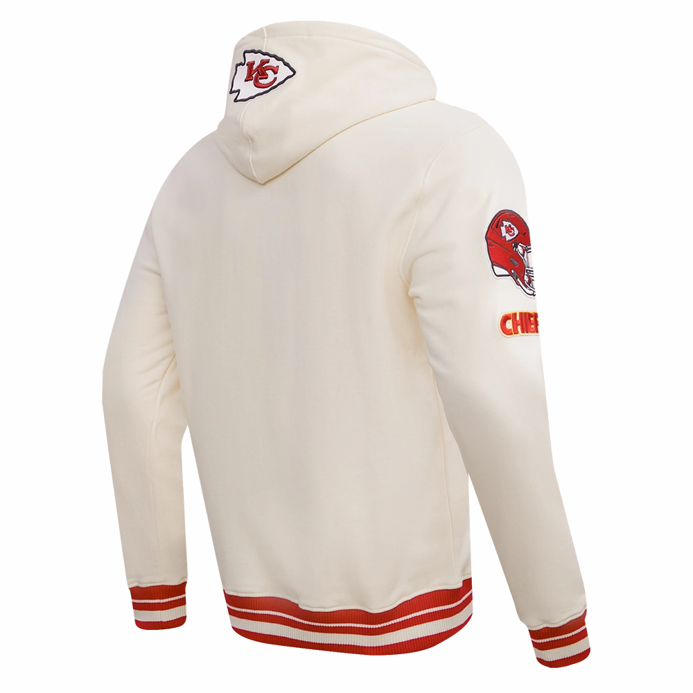NFL KANSAS CITY CHIEFS RETRO CLASSIC MEN'S RIB PULLOVER HOODIE (EGGSHELL/ RED)