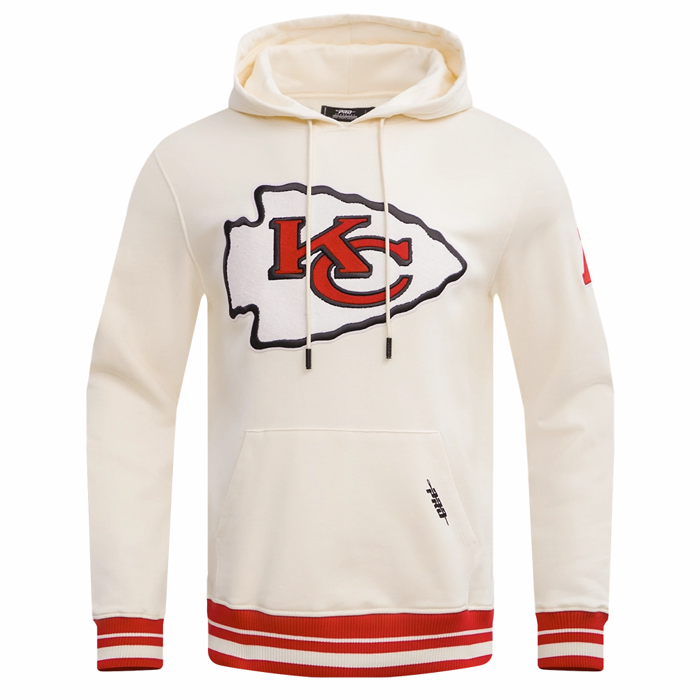 NFL KANSAS CITY CHIEFS RETRO CLASSIC MEN'S RIB PULLOVER HOODIE (EGGSHELL/ RED)