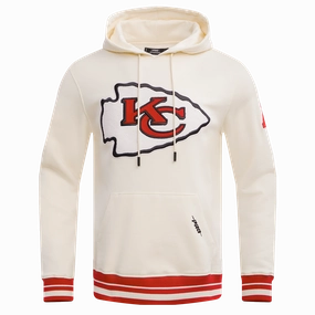 NFL KANSAS CITY CHIEFS RETRO CLASSIC MEN'S RIB PULLOVER HOODIE (EGGSHELL/ RED)