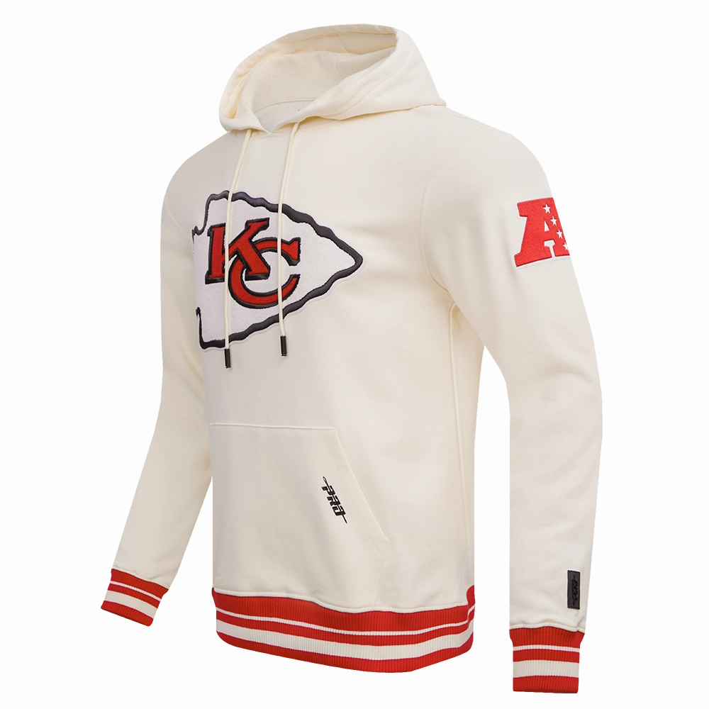 NFL KANSAS CITY CHIEFS RETRO CLASSIC MEN'S RIB PULLOVER HOODIE (EGGSHELL/ RED)