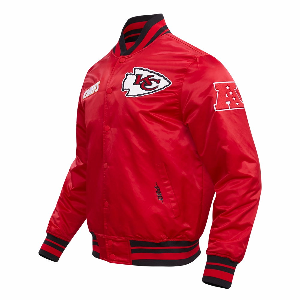 NFL KANSAS CITY CHIEFS RETRO CLASSIC MEN'S RIB SATIN JACKET (RED/BLACK)