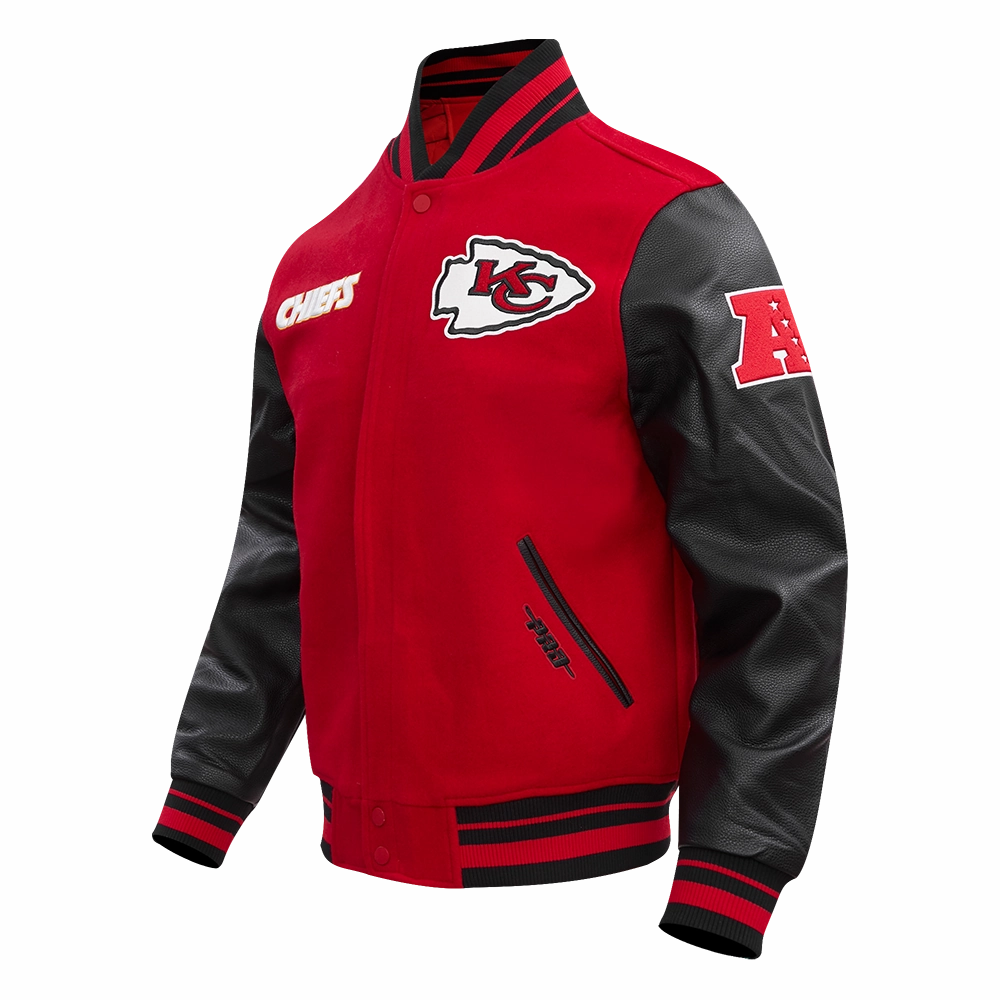 NFL KANSAS CITY CHIEFS RETRO CLASSIC MEN'S RIB WOOL VARSITY JACKET (RED/BLACK)