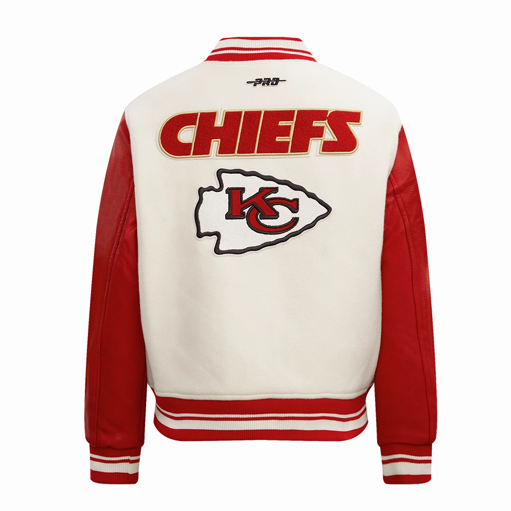 NFL KANSAS CITY CHIEFS RETRO CLASSIC WOMEN'S RIB WOOL VARSITY JACKET (EGGSHELL/ RED)