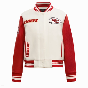 NFL KANSAS CITY CHIEFS RETRO CLASSIC WOMEN'S RIB WOOL VARSITY JACKET (EGGSHELL/ RED)
