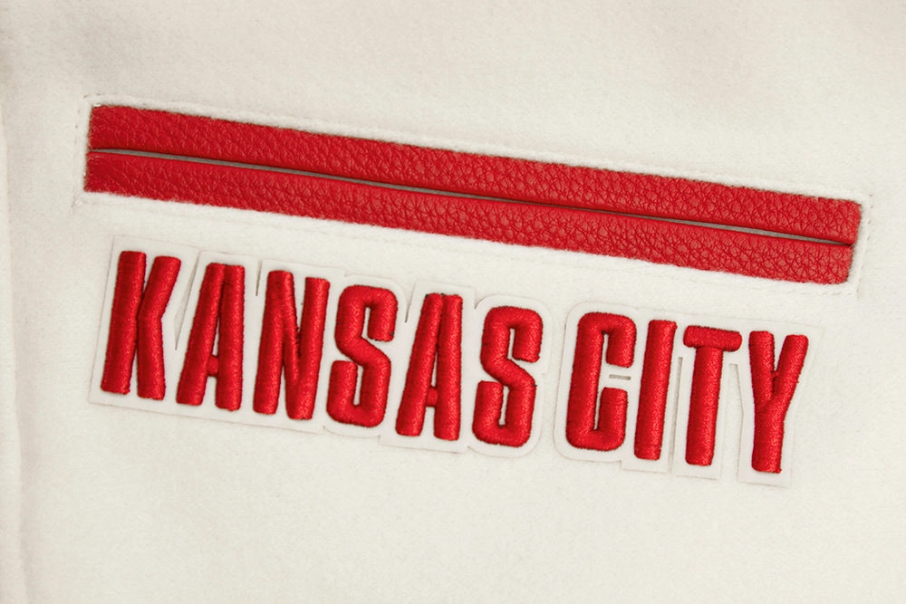 NFL KANSAS CITY CHIEFS RETRO CLASSIC WOMEN'S RIB WOOL VARSITY JACKET (EGGSHELL/ RED)
