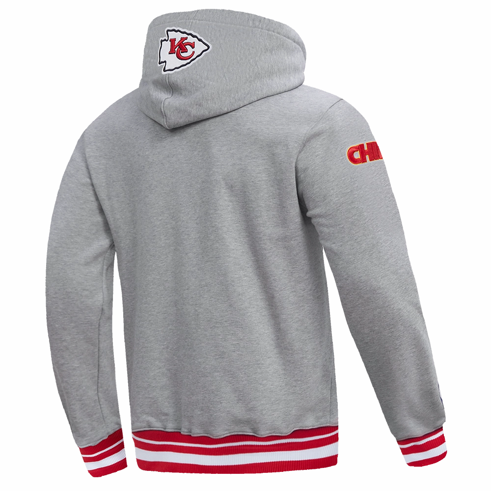 NFL KANSAS CITY CHIEFS SCRIPT TAIL MEN'S RIB FLEECE PULLOVER HOODIE (HEATHER GRAY/RED)