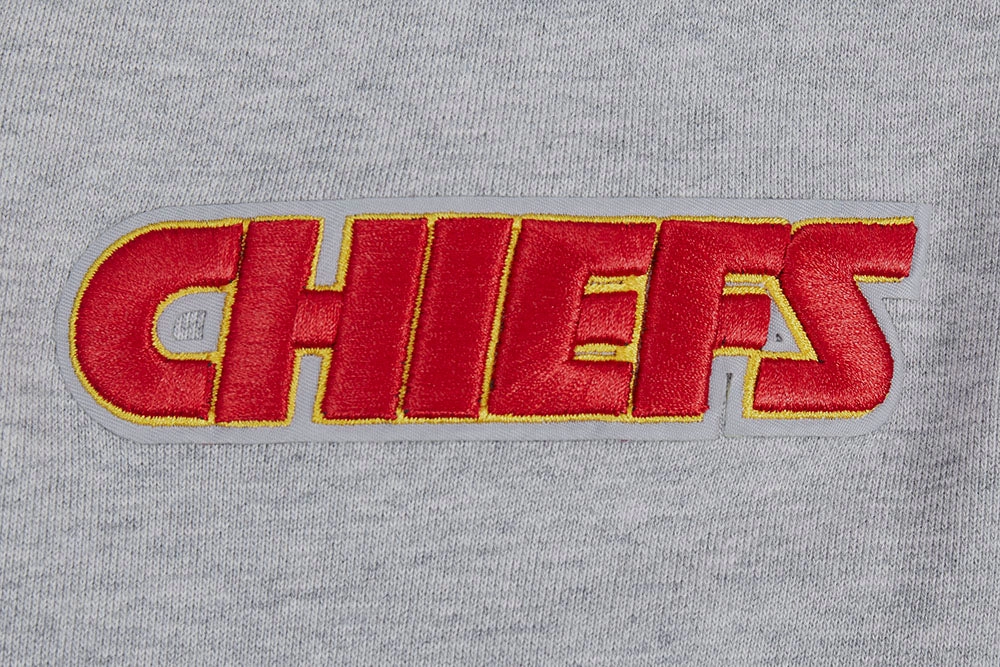 NFL KANSAS CITY CHIEFS SCRIPT TAIL MEN'S RIB FLEECE PULLOVER HOODIE (HEATHER GRAY/RED)