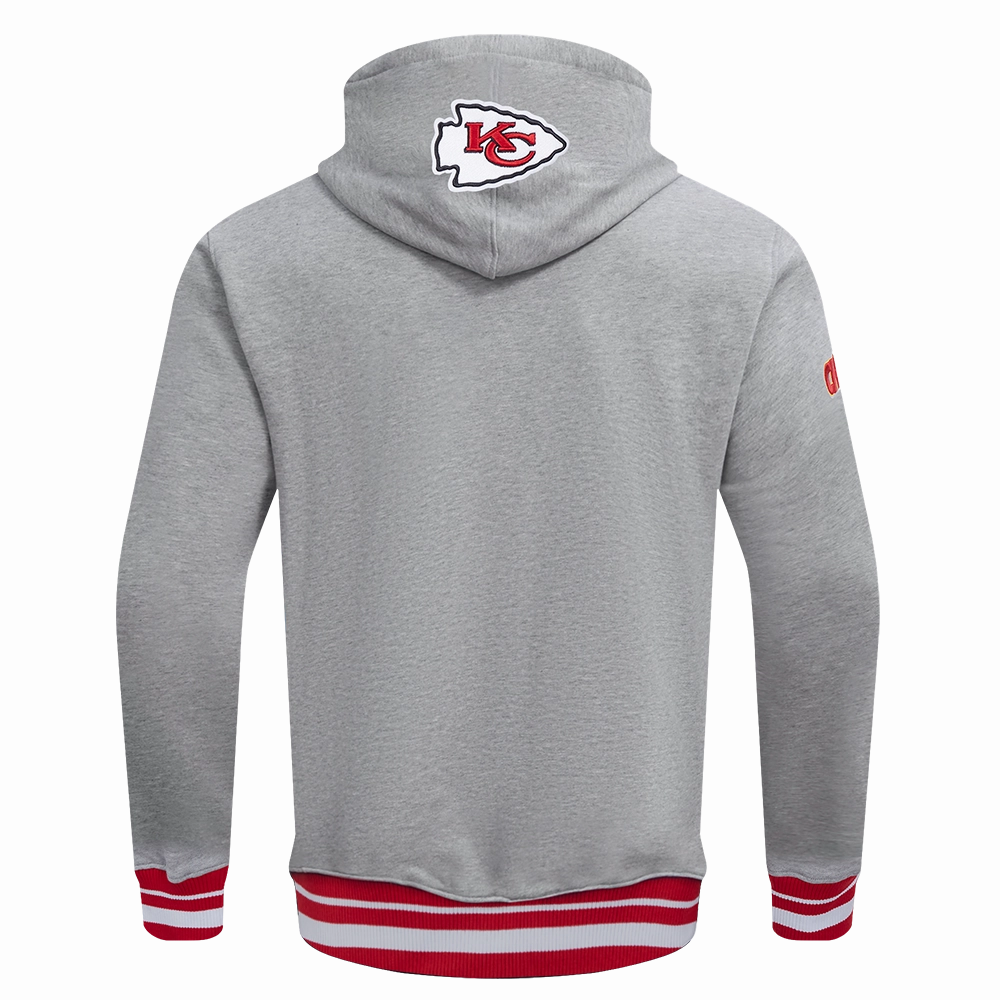 NFL KANSAS CITY CHIEFS SCRIPT TAIL MEN'S RIB FLEECE PULLOVER HOODIE (HEATHER GRAY/RED)