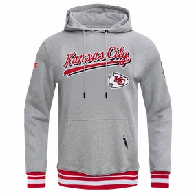 NFL KANSAS CITY CHIEFS SCRIPT TAIL MEN'S RIB FLEECE PULLOVER HOODIE (HEATHER GRAY/RED)
