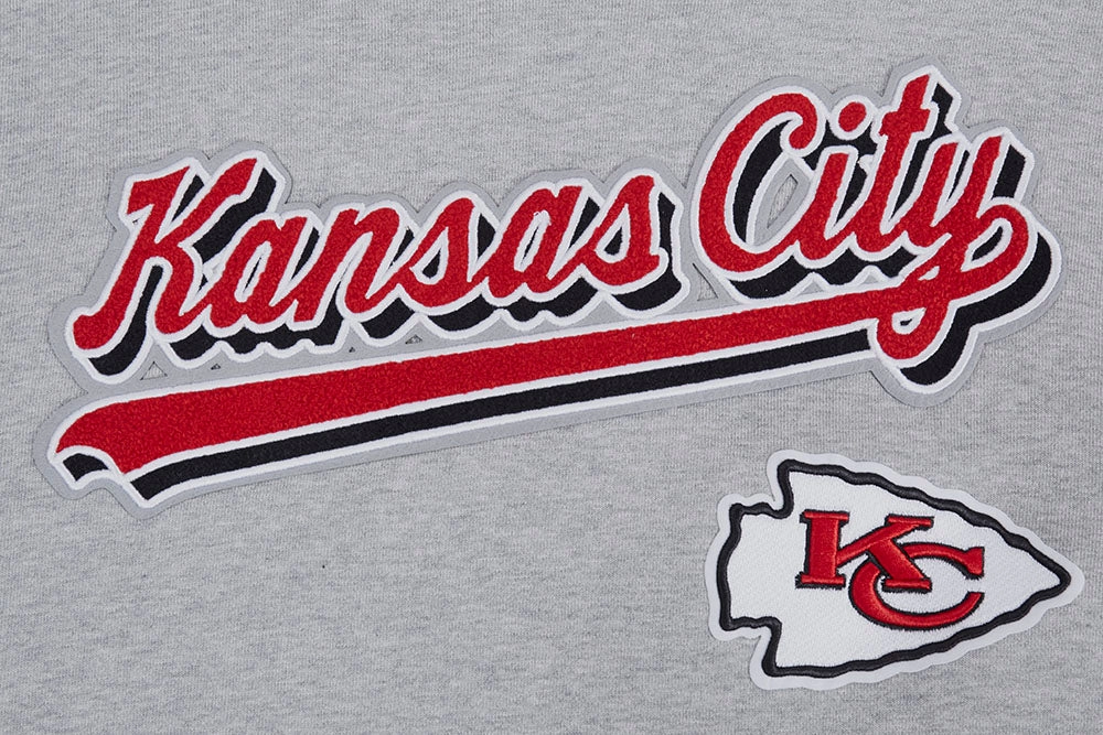 NFL KANSAS CITY CHIEFS SCRIPT TAIL MEN'S RIB FLEECE PULLOVER HOODIE (HEATHER GRAY/RED)