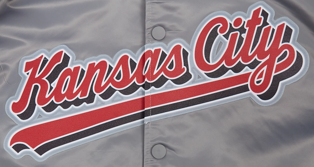 NFL KANSAS CITY CHIEFS SCRIPT TAIL MEN'S SATIN JACKET (GRAY)