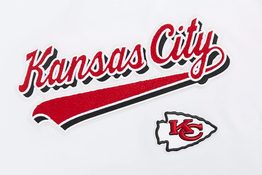 NFL KANSAS CITY CHIEFS SCRIPT TAIL WOMEN'S SINGLE JERSEY BOXY TEE (WHITE)