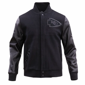 NFL KANSAS CITY CHIEFS TRIPLE BLACK WOOL MEN'S VARSITY JACKET (TRIPLE BLACK)