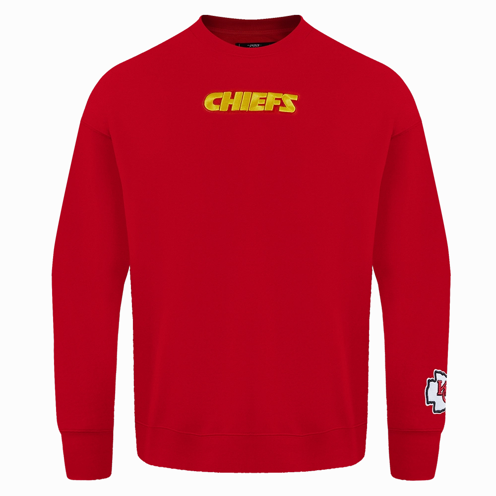 NFL KANSAS CITY CHIEFS WINGSPAN MEN'S DROP SHOULDER FLEECE CREWNECK (RED)
