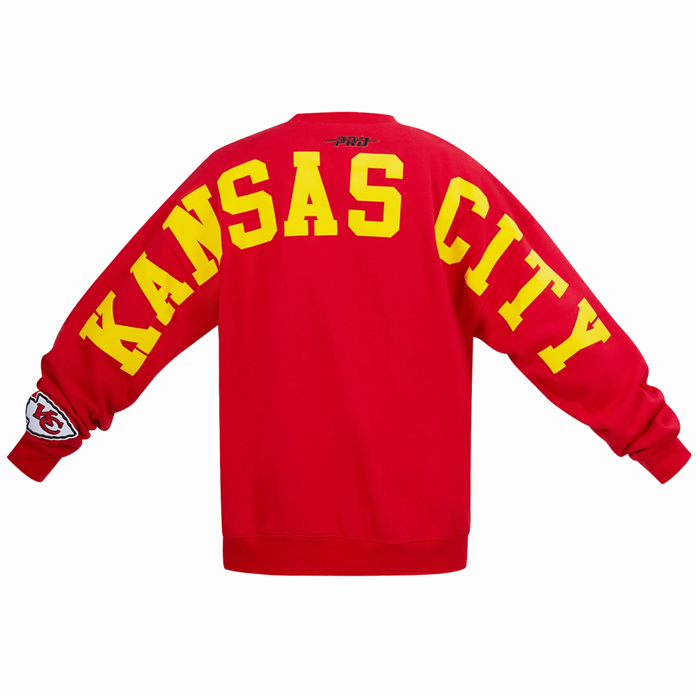 NFL KANSAS CITY CHIEFS WINGSPAN MEN'S DROP SHOULDER FLEECE CREWNECK (RED)