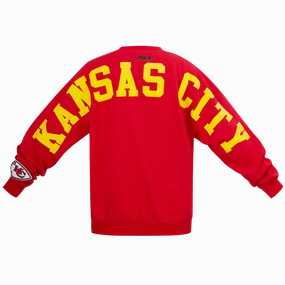 NFL KANSAS CITY CHIEFS WINGSPAN MEN'S DROP SHOULDER FLEECE CREWNECK (RED)