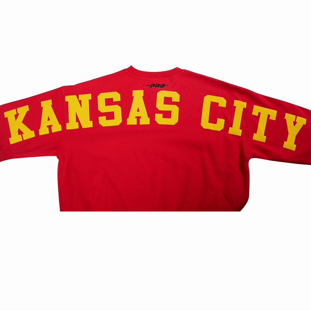 NFL KANSAS CITY CHIEFS WINGSPAN MEN'S DROP SHOULDER FLEECE CREWNECK (RED)