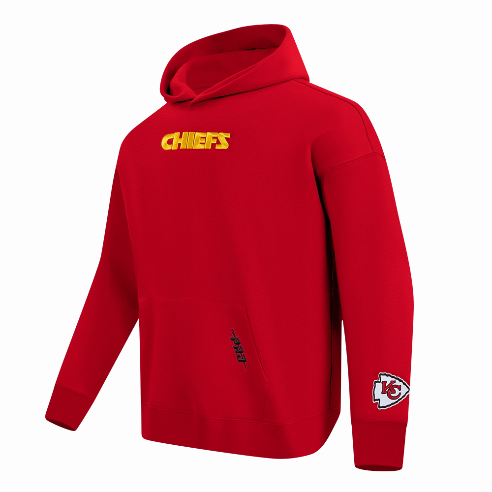 NFL KANSAS CITY CHIEFS WINGSPAN MEN'S DROP SHOULDER FLEECE PULLOVER HOODIE (RED)
