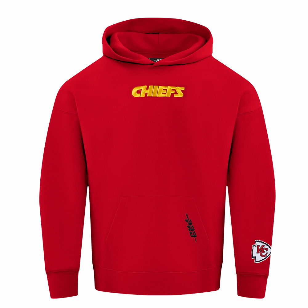 NFL KANSAS CITY CHIEFS WINGSPAN MEN'S DROP SHOULDER FLEECE PULLOVER HOODIE (RED)