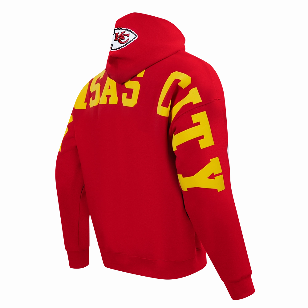 NFL KANSAS CITY CHIEFS WINGSPAN MEN'S DROP SHOULDER FLEECE PULLOVER HOODIE (RED)