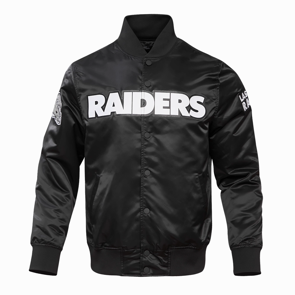 NFL LAS VEGAS RAIDERS BIG LOGO MEN'S SATIN JACKET (BLACK)