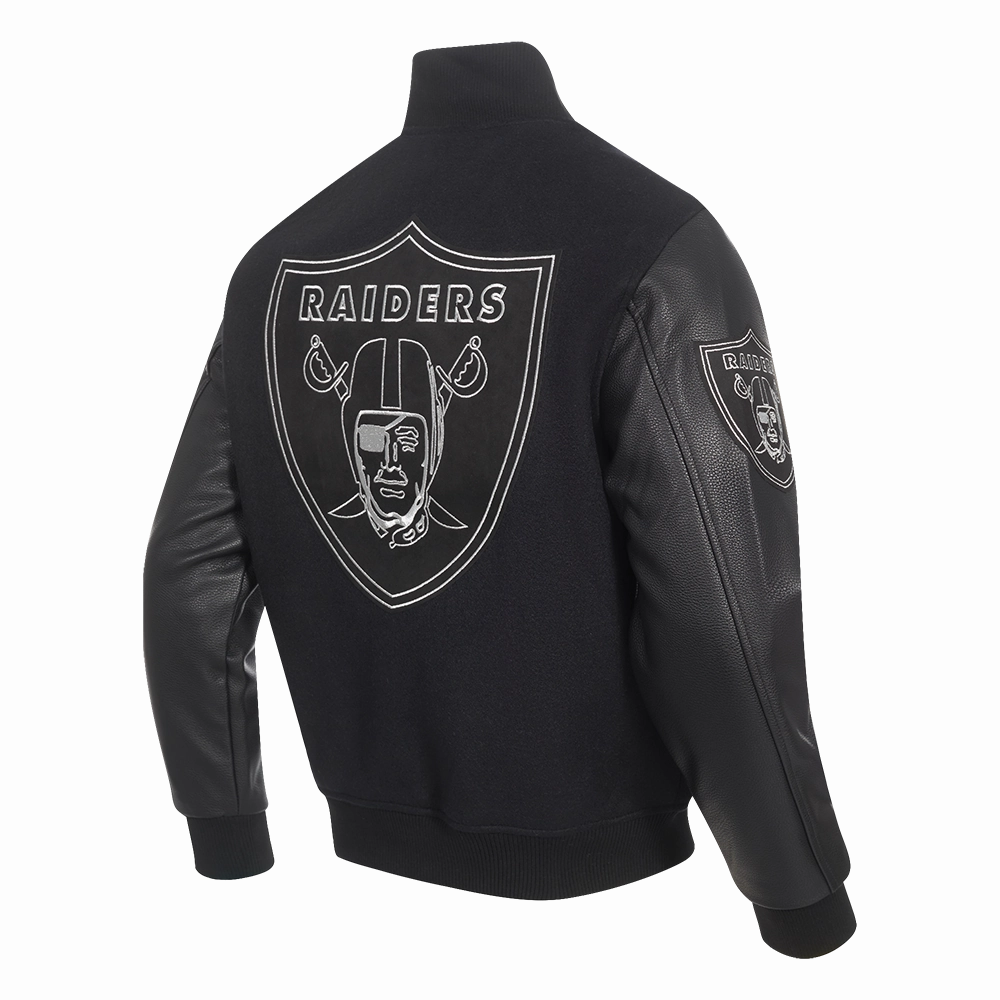 NFL LAS VEGAS RAIDERS BLACK & GOLD MEN'S WOOL VARSITY JACKET (JET BLACK)