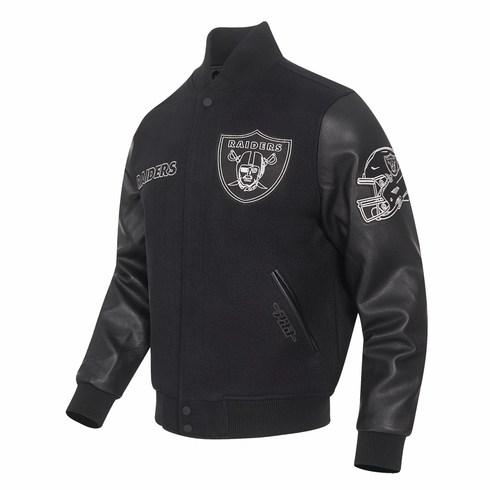 NFL LAS VEGAS RAIDERS BLACK & GOLD MEN'S WOOL VARSITY JACKET (JET BLACK)
