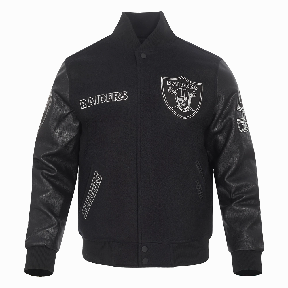NFL LAS VEGAS RAIDERS BLACK & GOLD MEN'S WOOL VARSITY JACKET (JET BLACK)