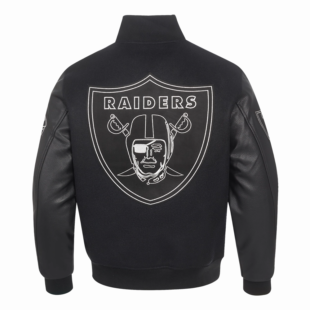 NFL LAS VEGAS RAIDERS BLACK & GOLD MEN'S WOOL VARSITY JACKET (JET BLACK)
