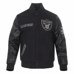 NFL LAS VEGAS RAIDERS BLACK & GOLD MEN'S WOOL VARSITY JACKET (JET BLACK)