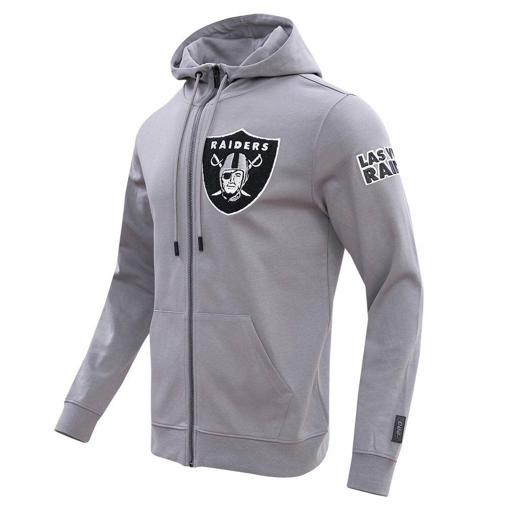 NFL LAS VEGAS RAIDERS CLASSIC CHENILLE MEN'S FULL ZIP HOODIE  (GRAY)