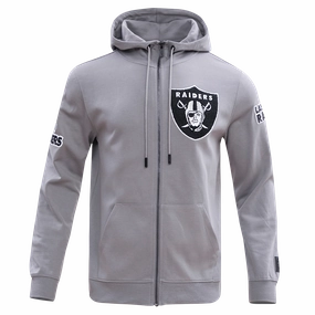 NFL LAS VEGAS RAIDERS CLASSIC CHENILLE MEN'S FULL ZIP HOODIE  (GRAY)