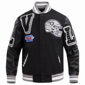 NFL LAS VEGAS RAIDERS MASHUP MEN'S RIB WOOL VARSITY JACKET (BLACK/GRAY)
